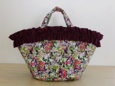 画像1: Sac de panier サックドパニエ（カゴ型バック）Kobana(小花）パープルフリルＭ (1)