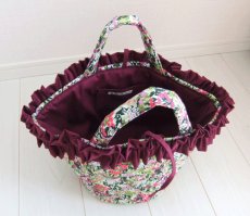 画像3: Sac de panier サックドパニエ（カゴ型バック）Kobana(小花）パープルフリルＭ (3)