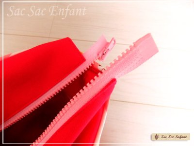 画像3: Sac de panier サックドパニエ（カゴ型バッグ）Timbre Fleur(花スタンプ）　ピンク　Ｌ・ファスナー　ポケットたくさんマザーズバッグ