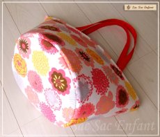 画像2: Sac de panier サックドパニエ（カゴ型バッグ）Timbre Fleur(花スタンプ）　ピンク　Ｌ・ファスナー　ポケットたくさんマザーズバッグ (2)