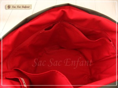 画像1: Sac de panier-obi  サックドパニエ（カゴ型バッグ）オビ　エヴァンタイユ(扇）　モスグリーン＆レッド　Ｌ・ファスナー　ポケットたくさんマザーズバッグ