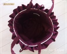 画像4: Sac de panier サックドパニエ（カゴ型ショルダーバッグ）Cotton rose(コットンローズ）　エンジ＆フリル　Ｍサイズ (4)