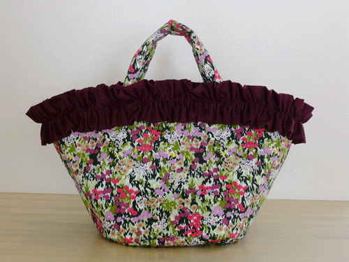 画像1: Sac de panier サックドパニエ（カゴ型バック）Kobana(小花）パープルフリルＭ (1)